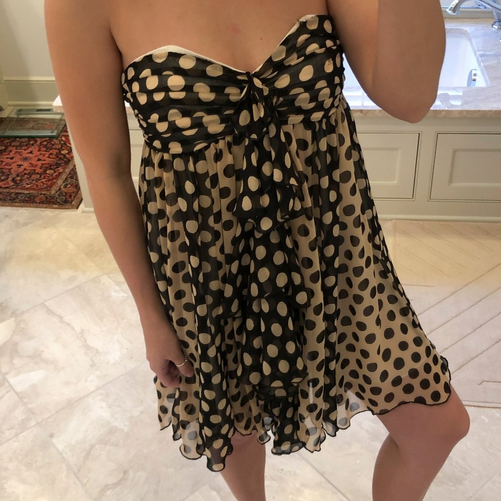 BaRok strapless black and beige polka dot dress